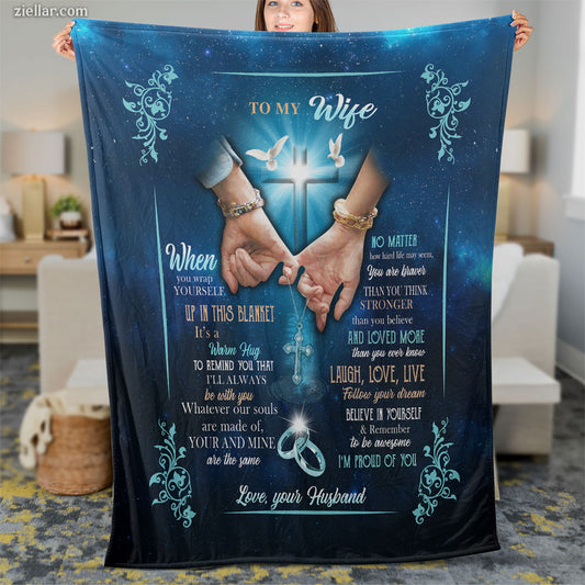 To My Wife Hands in Heart Quilt Blanket, Fleece Blanket Gift from Husband, Personalized Name