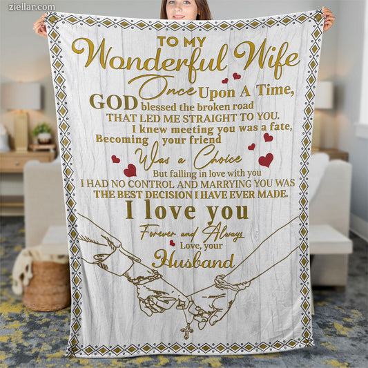 To My Wonderful Wife Quilt Blanket, Fleece Blanket Gift from Husband with Love Note, Personalized