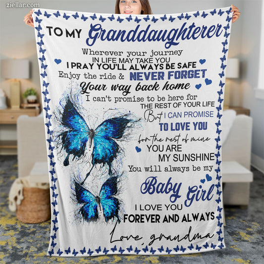 To My Granddaughter Butterfly Quilt Blanket, Fleece Blanket Gift from Grandpa, Custome Name