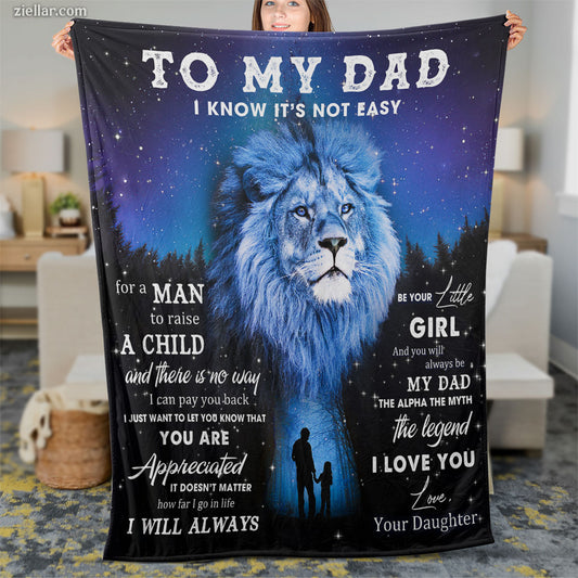 To My Dad Lion Quilt Blanket, Fleece Blanket Gift from Daughter with Brave Message, Personalized