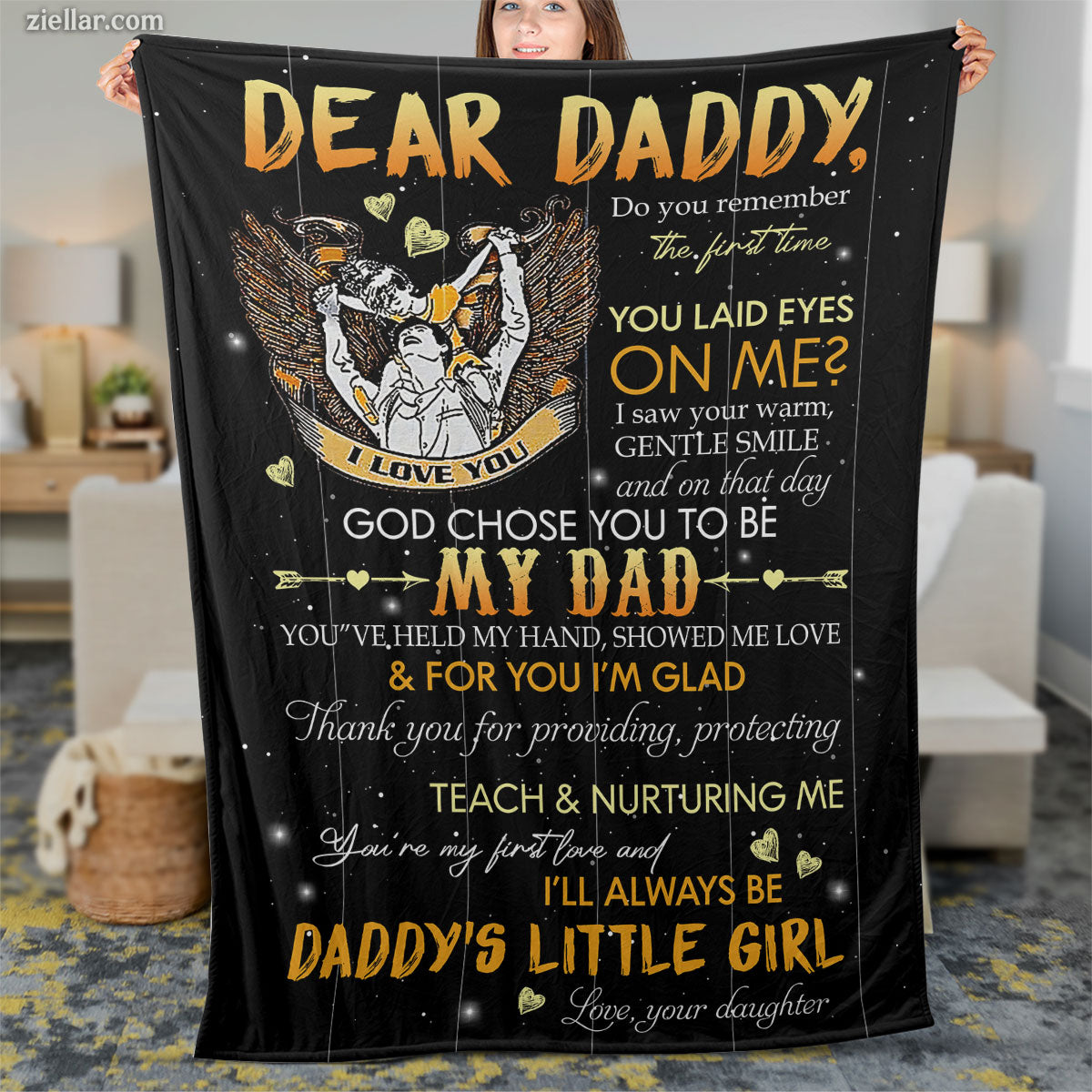 Dear Daddy Owl Quilt Blanket, Fleece Blanket Gift from Daughter with Heartfelt Words, Custome Name