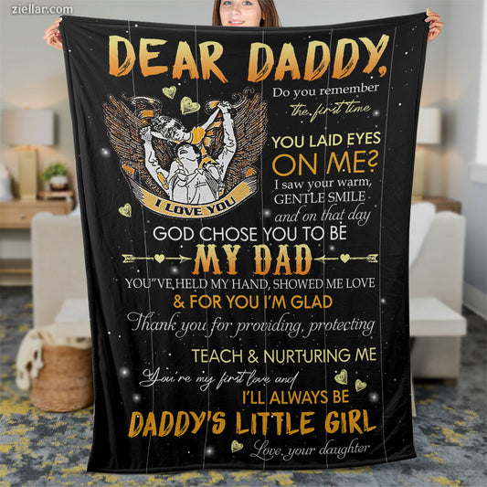 Dear Daddy Owl Quilt Blanket, Fleece Blanket Gift from Daughter with Heartfelt Words, Custome Name