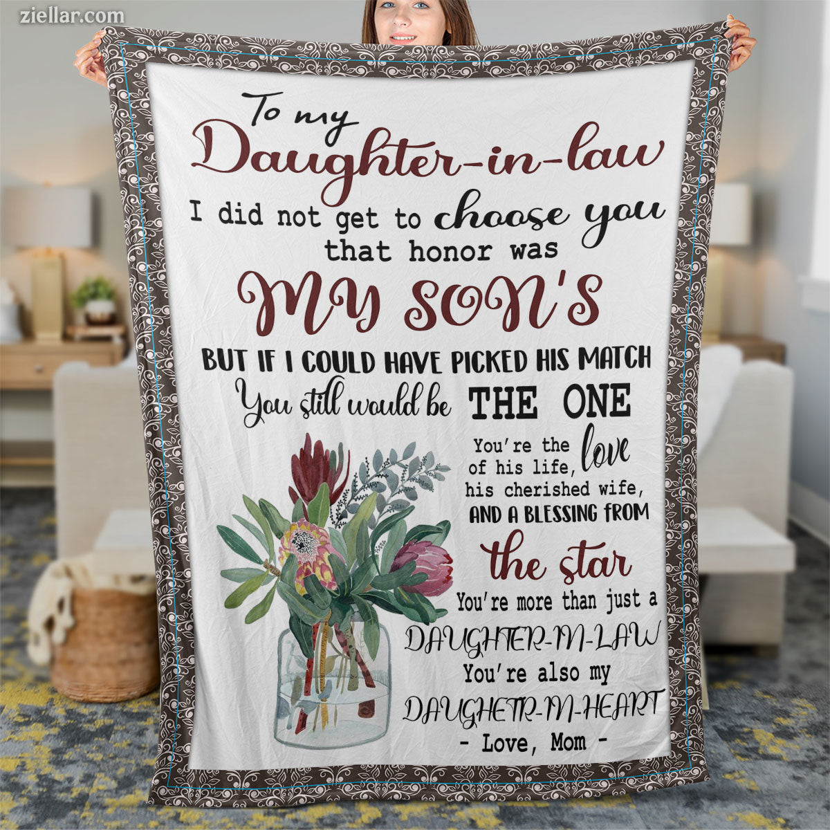 To My Daughter-in-Law Quilt Blanket, Fleece Blanket Gift with Vase and Message, Custome Name