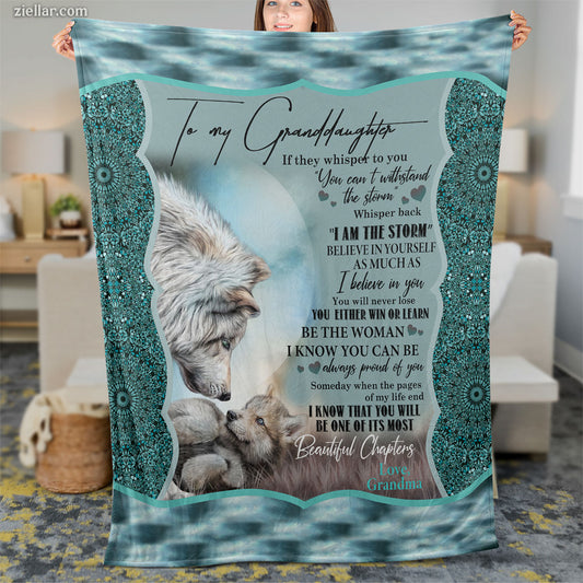 To My Granddaughter Lion Cub Quilt Blanket, Fleece Blanket Gift with Ocean Theme, Custome Name