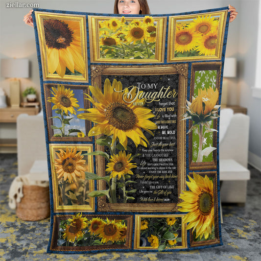 To My Daughter Sunflower Quilt Blanket, Fleece Blanket Gift with Warm Encouragement, Custome Name