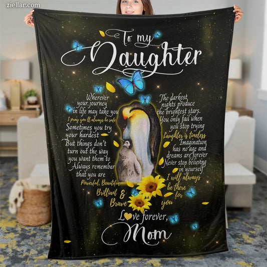 To My Daughter Quilt Blanket, Fleece Blanket Gift from Mom with Butterfly and Galaxy Art, Personalized