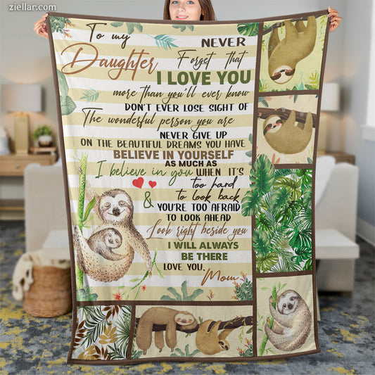 To My Daughter Quilt Blanket, Fleece Blanket Gift with Sloths and Life Advice, Custome Name Option