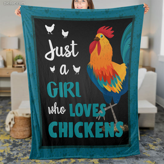 Chicken Lover Quilt Blanket, Fleece Blanket with Funny Text and Rooster Illustration, Farm Animal Theme