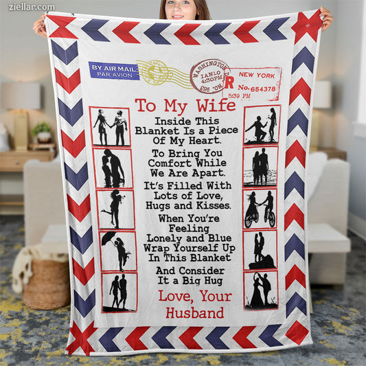 To My Wife Quilt Blanket, Fleece Blanket Gift from Military Husband, Red White and Blue, Custome Name