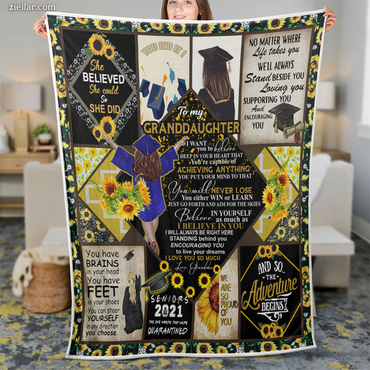To My Granddaughter Quilt Blanket, Fleece Blanket Gift with Inspirational Words and Love, Custome Name