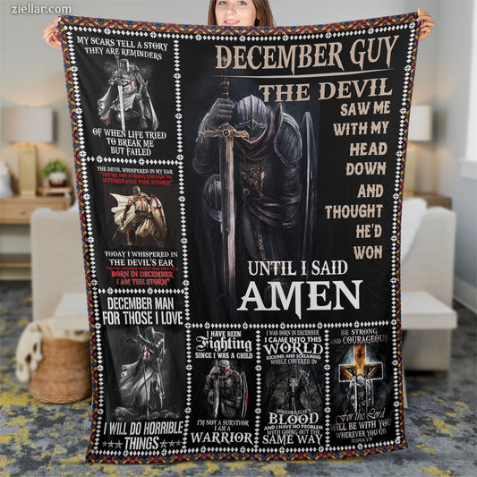 December Guy Quilt Blanket, Fleece Blanket with Warrior Skull, Black Theme, Birthday Zodiac Design