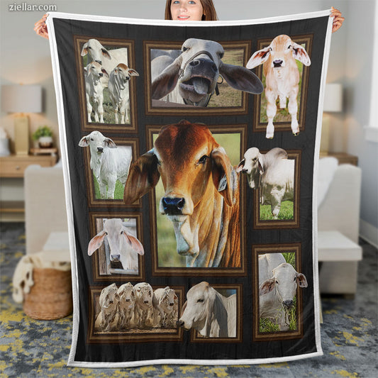 Cow Farm Quilt Blanket, Fleece Blanket with Brown Cows and Rustic Barn Vibes, Country Animal Theme