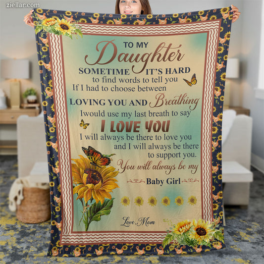 To My Daughter Quilt Blanket, Fleece Blanket Gift with Sunflower and Motivational Poem, Custome Name