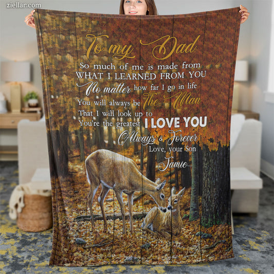 To My Dad Quilt Blanket, Fleece Blanket Gift from Daughter or Son, Personalized Message