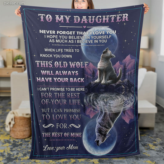 To My Daughter Quilt Blanket, Fleece Blanket from Dad Wolf Art Gift, Custome Name Option