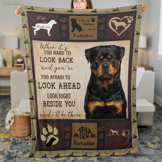 Rottweiler Dog Quilt Blanket, Fleece Blanket Rottie Art with Quotes, Custome Name Option