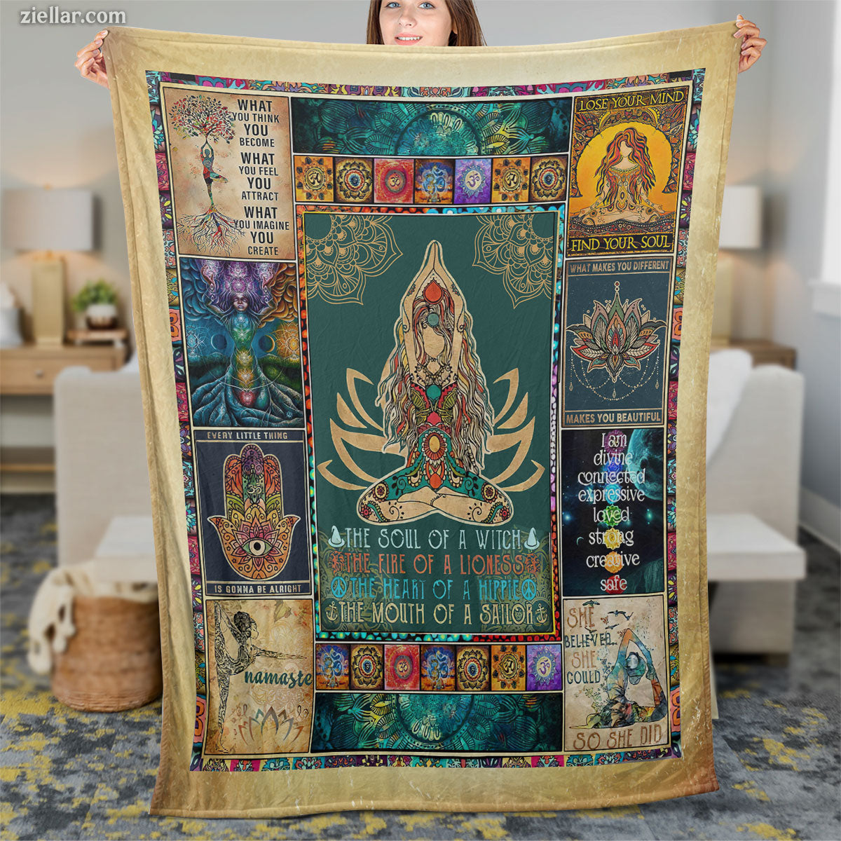 Elephant Mandala Quilt Blanket, Fleece Blanket Boho Spiritual Hindu Art Colorful Design