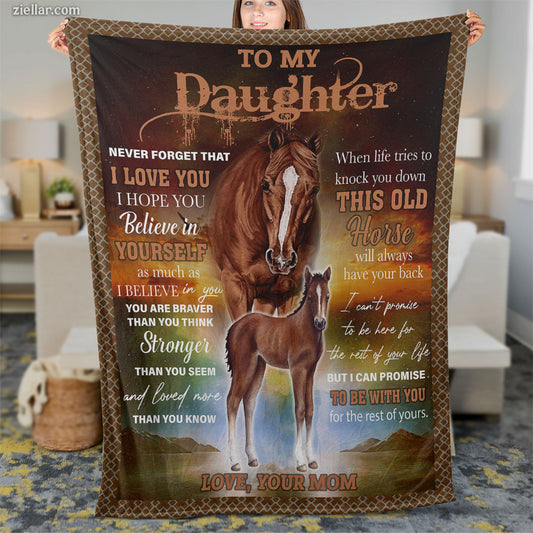 To My Daughter Quilt Blanket, Fleece Blanket Horse Gift from Mom or Dad, Custome Name