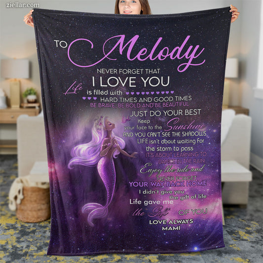 To Melody Quilt Blanket, Fleece Blanket Galaxy Unicorn Gift for Daughter, Custome Name
