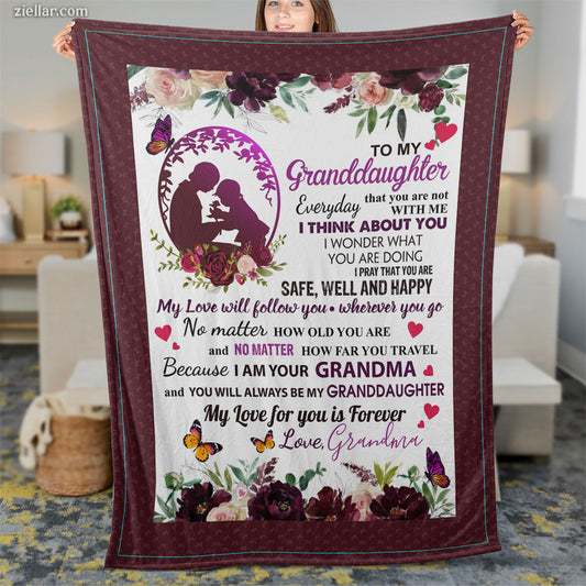To My Granddaughter Quilt Blanket, Fleece Blanket Birthday Gift from Grandma, Personalized