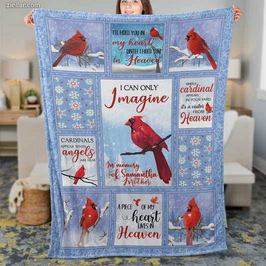 Cardinal Bird Heaven Quilt Blanket, Fleece Blanket Sympathy Gift, Red Bird Winter Theme