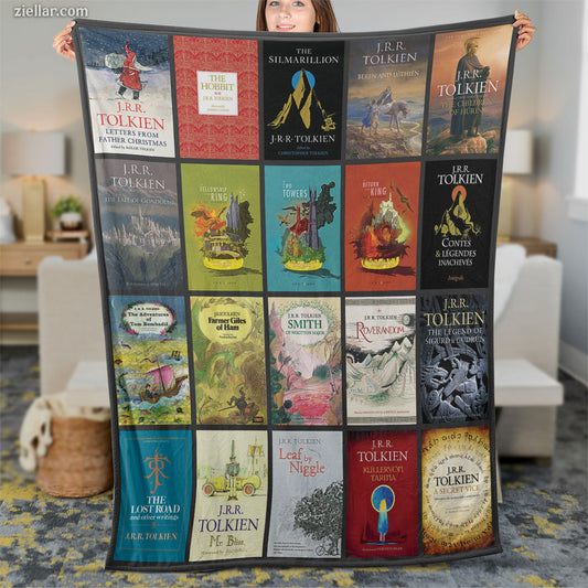 Classic Book Covers Quilt Blanket, Fleece Blanket Literature Lovers Library Home Decor