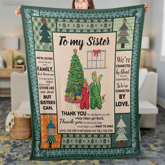 To My Sister Quilt Blanket, Fleece Blanket Christmas Theme Personalized Custome Name Gift