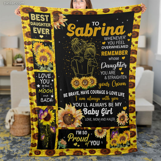 To Sabrina Quilt Blanket, Fleece Blanket Gift for Daughter with Sunflowers, Personalized