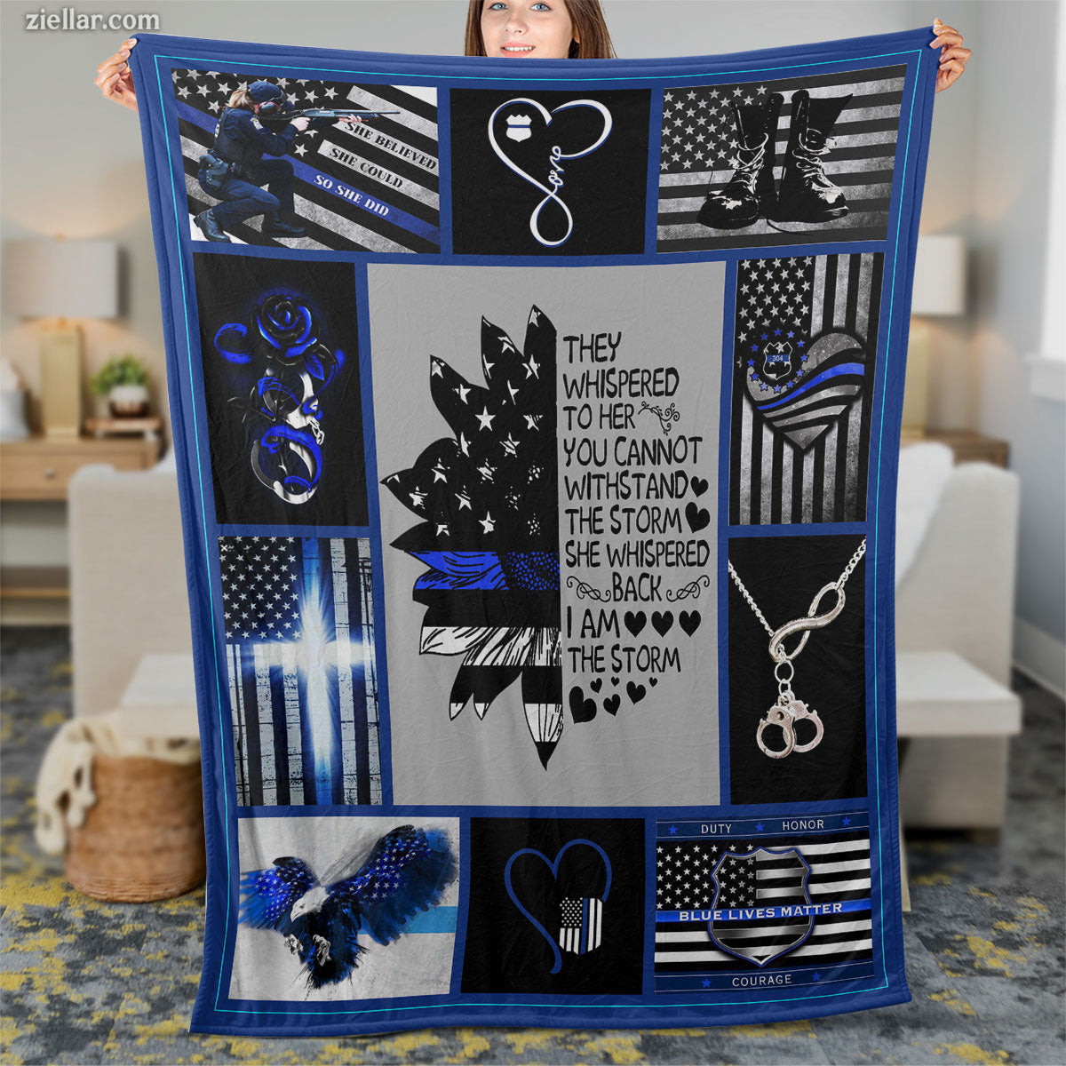 Thin Blue Line Quilt Blanket, Fleece Blanket Police Support American Flag Scissors Theme