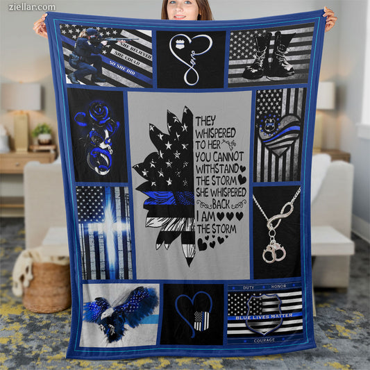 Thin Blue Line Quilt Blanket, Fleece Blanket Police Support American Flag Scissors Theme