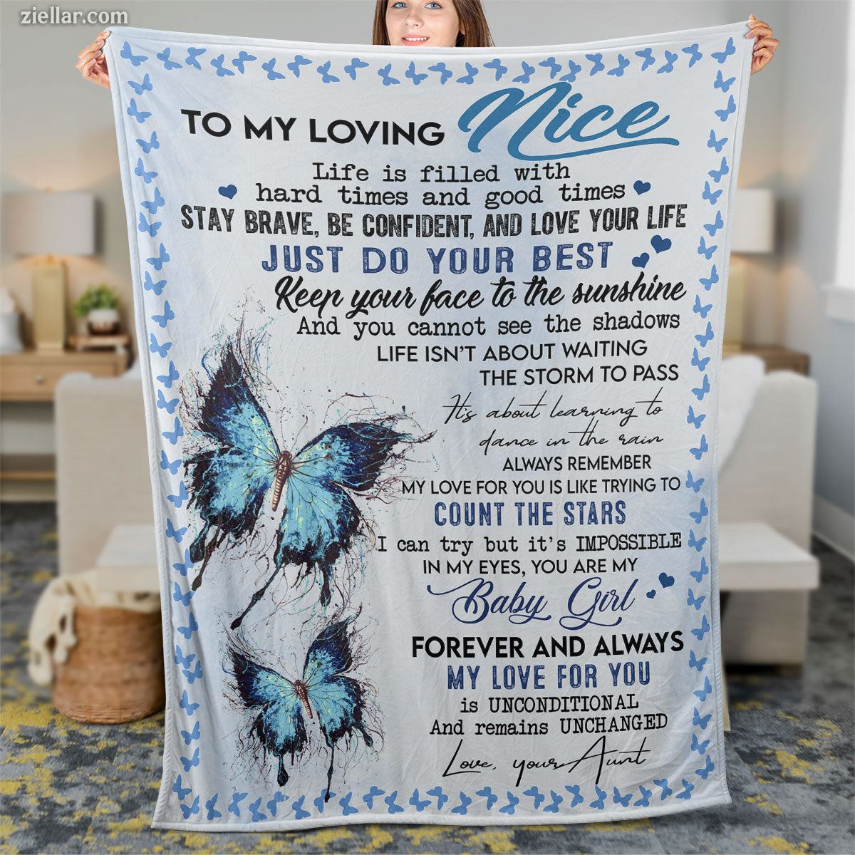 To My Loving Niece Quilt Blanket, Fleece Blanket Gift from Aunt or Uncle, Custome Name Option