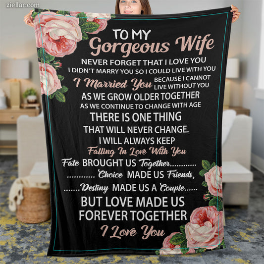 To My Gorgeous Wife Quilt Blanket, Fleece Blanket Romantic Gift from Husband, Personalized