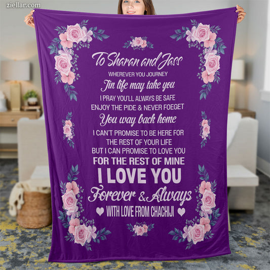 Forever and Always Quilt Blanket, Fleece Blanket for Couple Gift, Custome Name Option