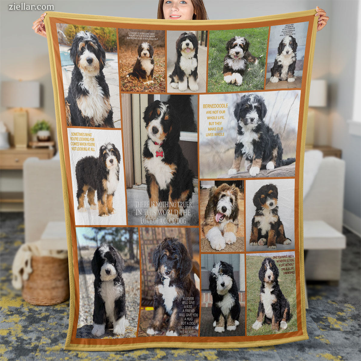 Bernese Mountain Dog Quilt Blanket, Fleece Blanket Cute Pet Lover Gift with Dog Portraits