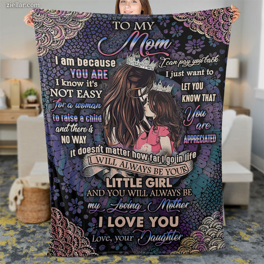 To My Mom Quilt Blanket, Fleece Blanket Love Gift from Daughter with Mandala Background