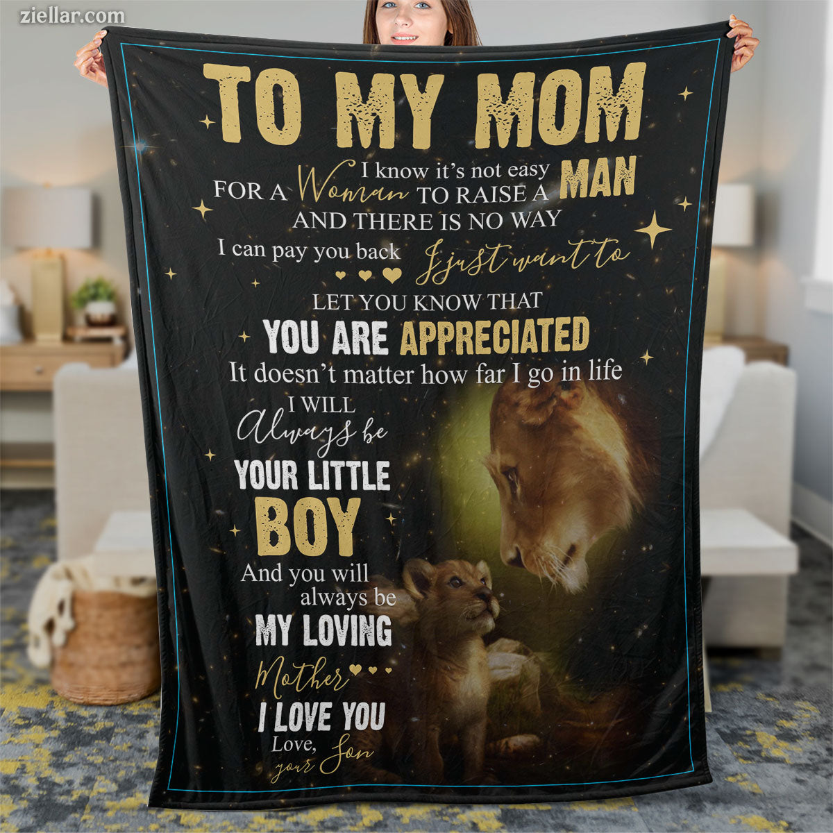 To My Lion Mom Quilt Blanket, Fleece Blanket Gift from Son, Star Theme Design, Custome Name Gift