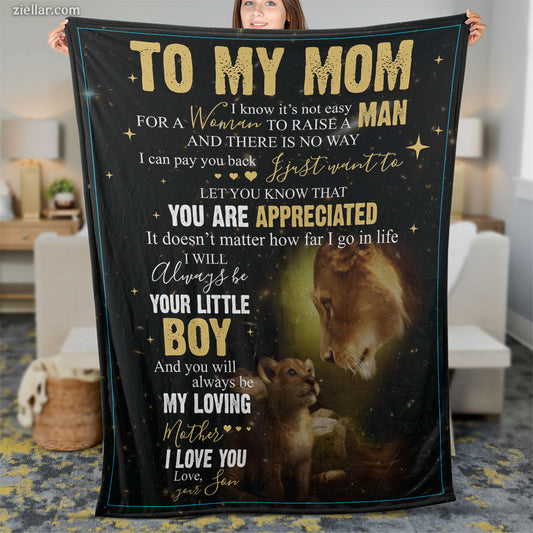 To My Lion Mom Quilt Blanket, Fleece Blanket Gift from Son, Star Theme Design, Custome Name Gift
