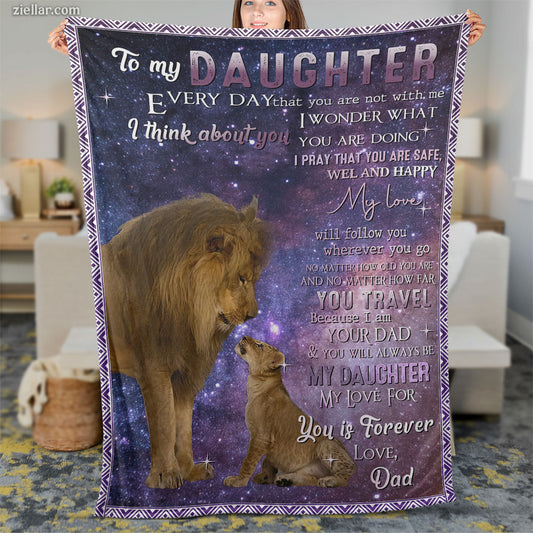 To My Daughter Quilt Blanket, Fleece Blanket Gift with Bear and Moon Design, Personalized