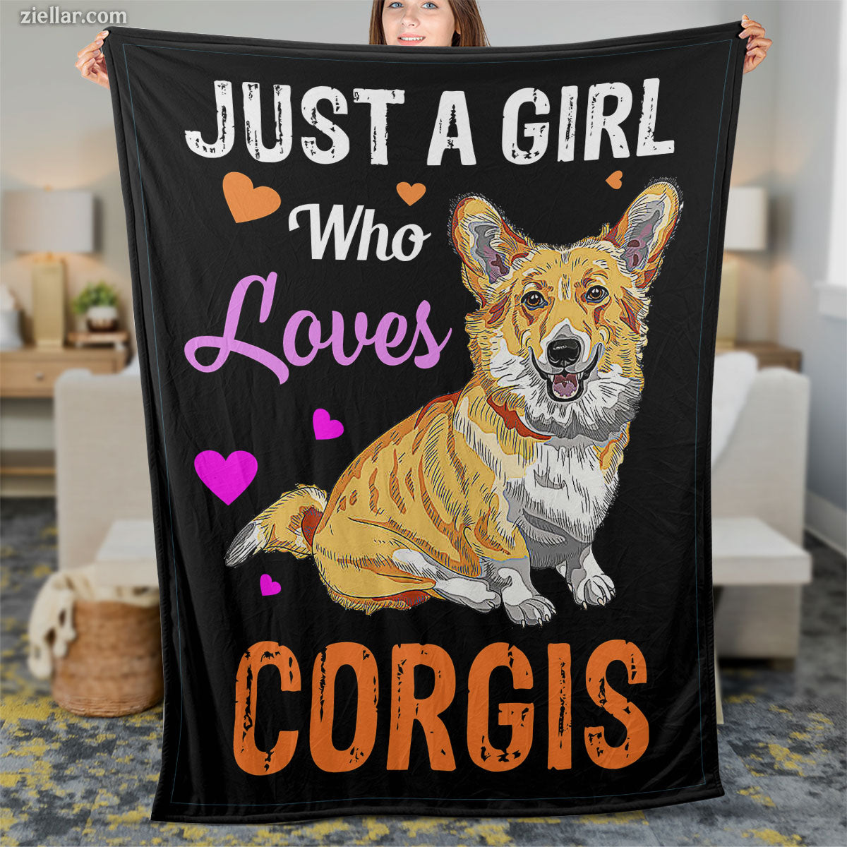 Just a Girl Who Loves Corgis Quilt Blanket, Fleece Blanket Dog Lover Gift Cute Cartoon Art