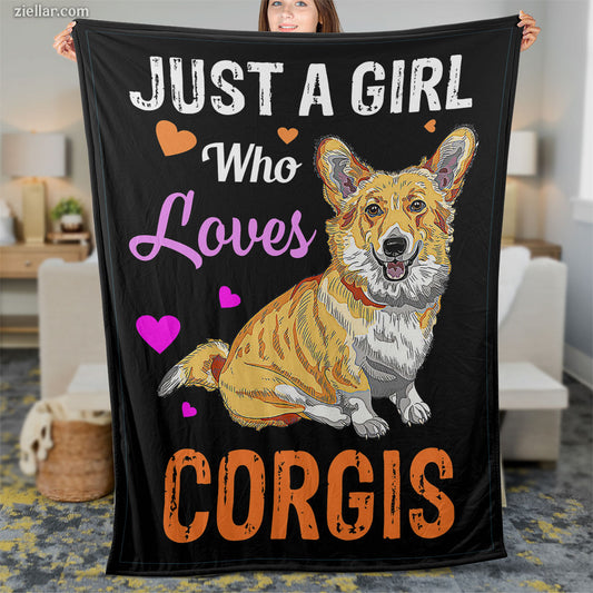 Just a Girl Who Loves Corgis Quilt Blanket, Fleece Blanket Dog Lover Gift Cute Cartoon Art