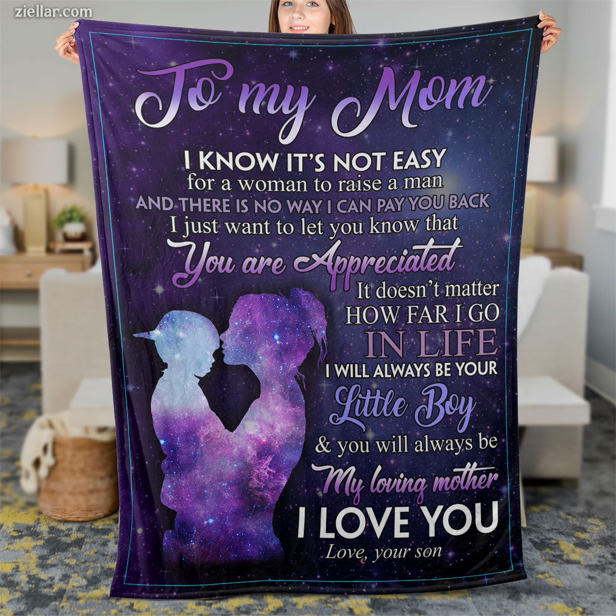 To My Mom Quilt Blanket, Fleece Blanket Galaxy Hands Gift from Son, Personalized Custome Name