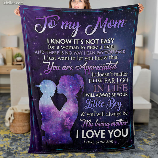 To My Mom Quilt Blanket, Fleece Blanket Galaxy Hands Gift from Son, Personalized Custome Name