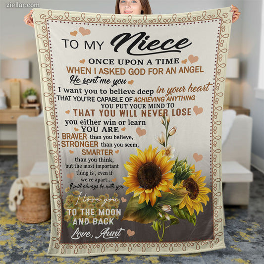 To My Niece Quilt Blanket, Fleece Blanket Sunflower Gift from Aunt with Love, Custome Name