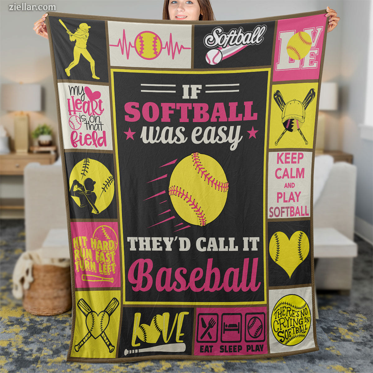 Softball Lover Quilt Blanket, Fleece Blanket Funny Pink Sports Theme, Custome Name Gift