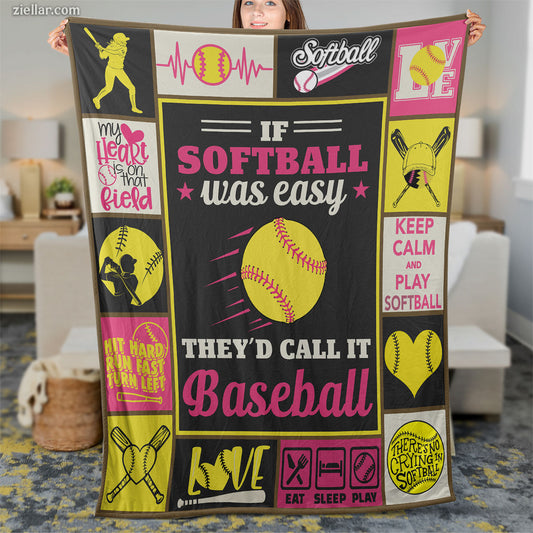 Softball Lover Quilt Blanket, Fleece Blanket Funny Pink Sports Theme, Custome Name Gift
