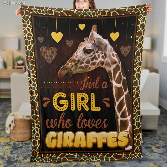 Just a Girl Who Loves Giraffes Quilt Blanket, Fleece Blanket Cute Animal Gift for Girls