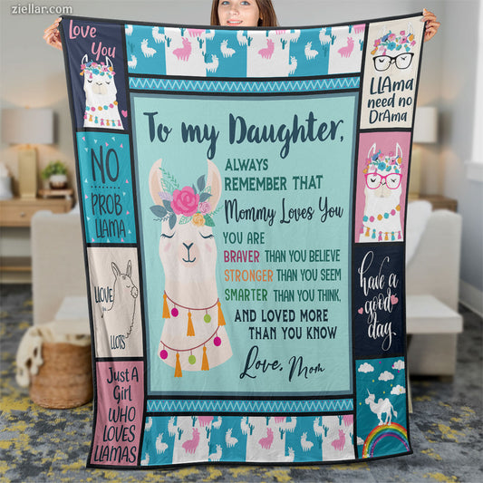 To My Daughter Quilt Blanket, Fleece Blanket Cute Unicorn and Llama Gift, Custome Name Option