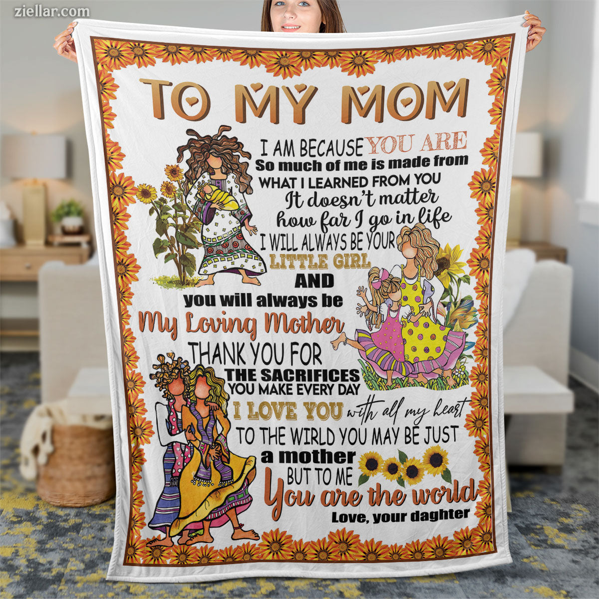To My Mom Quilt Blanket, Fleece Blanket Floral Love Letter Gift from Daughter, Custome Name