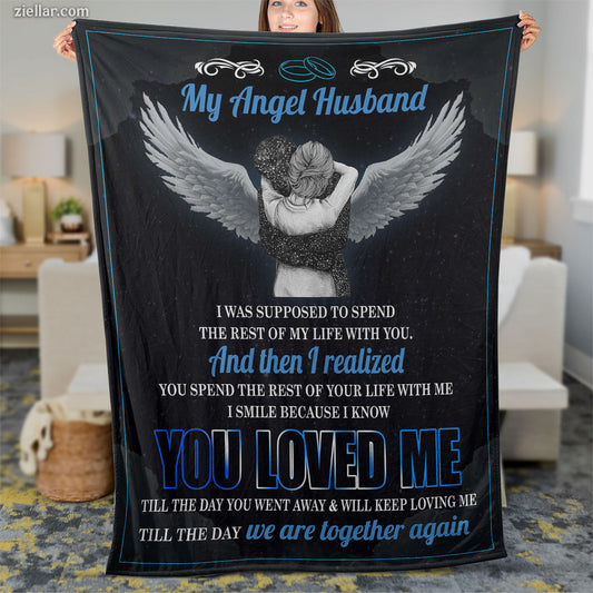 To My Angel Husband Quilt Blanket, Fleece Blanket Memorial Dove Sky Theme, Custome Name Option
