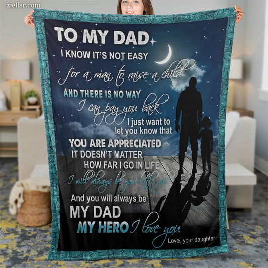 To My Dad Quilt Blanket, Fleece Blanket Blue Starry Night Theme Gift from Son, Custome Name Gift